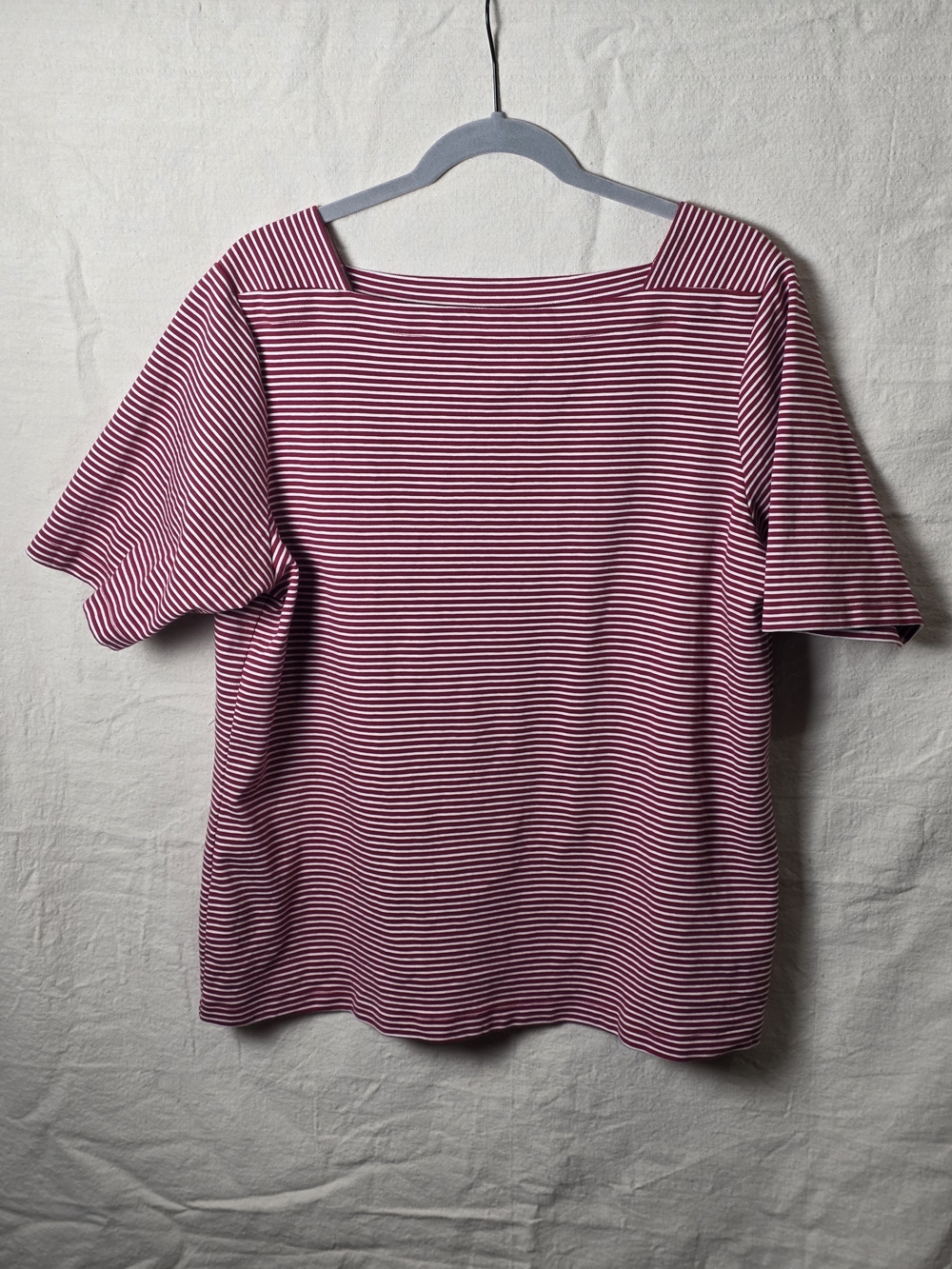 L.L. Bean Women's Striped Short-Sleeve Boatneck Top in Burgundy and White